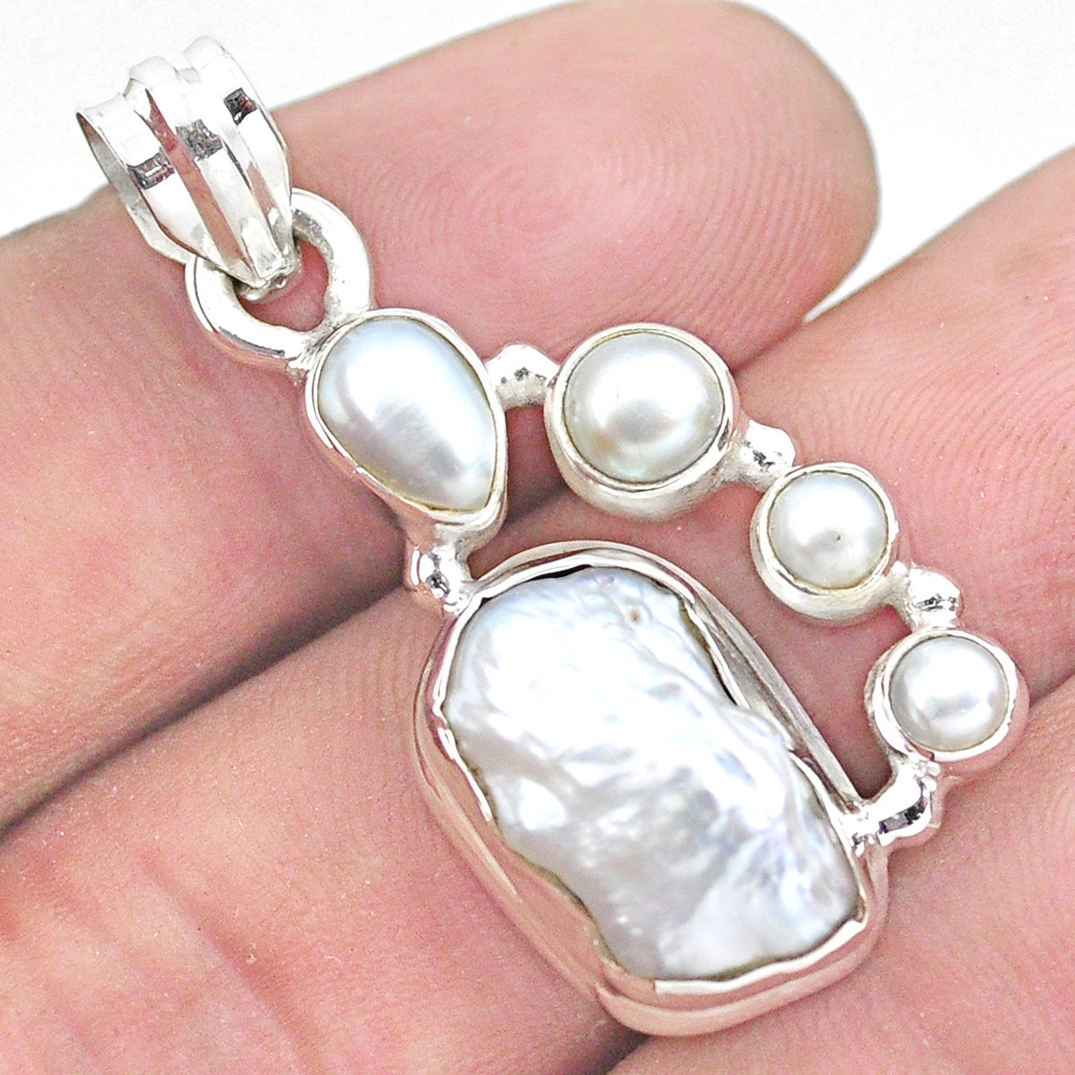 1 316 White Abalone Shell Biwa Pearl 925 Sterling Silver Pendant